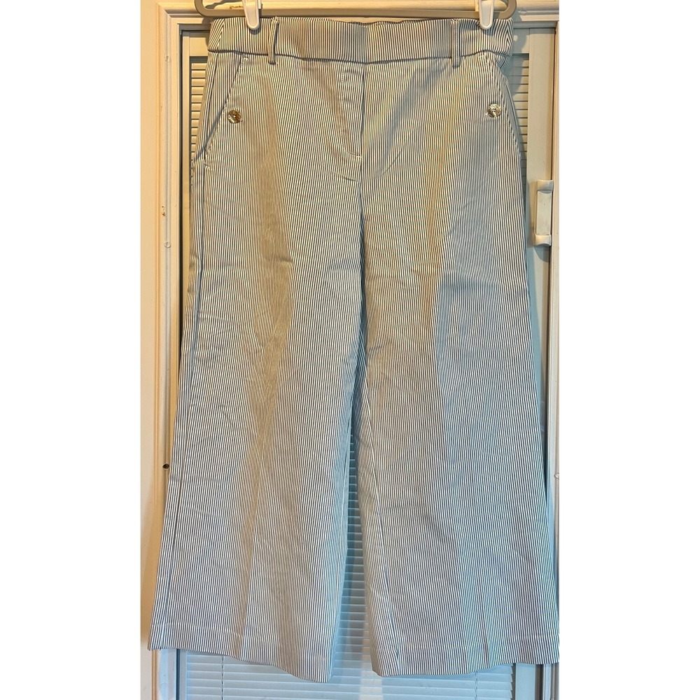 Jules & Leopold Blue White Pinstripe Cropped Pull On Wide Leg Women's Large